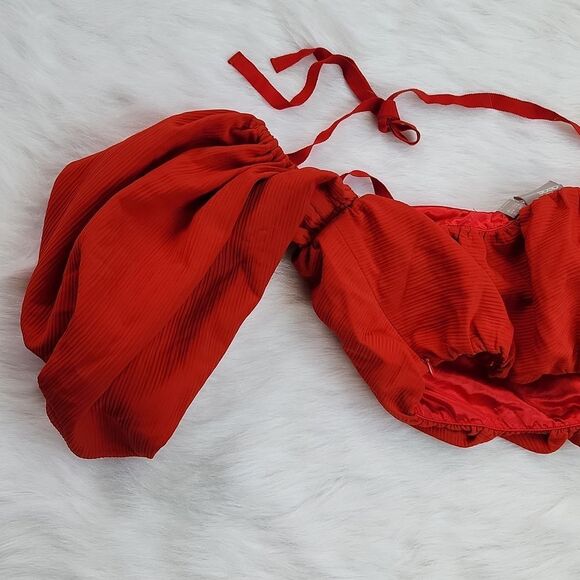 Asos -477 Women's Red Balloon sleeve crop top size 8 - Picture 6 of 7